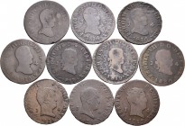 Fernando VII (1808-1833). Lote de 10 monedas diferentes de 4 maravedís de Fernando VII de la ceca de Jubia, 1813, 1814, 1815, 1816, 1817, 1819, 1820, ...