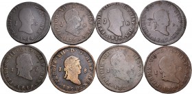 Fernando VII (1808-1833). Lote de 8 monedas de 8 maravedís de Fernando VII de la ceca de Jubia, 1814, 1815, 1816, 1817, 1818, 1820 y 1821 (2). A EXAMI...