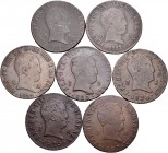 Fernando VII (1808-1833). Lote de 7 monedas de 8 maravedís de Fernando VII "Tipo cabezón", que incluye 2 monedas de Segovia (1822) y 5 monedas de Jubi...