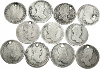 Fernando VII (1808-1833). Lote de 11 monedas de 1 real de Fernando VII, salvo dos todas con agujero. A EXAMINAR. BC-/BC. Est...50,00.