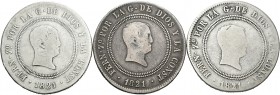 Fernando VII (1808-1833). Lote de 3 monedas de 10 reales de Fernando VII de 1821, Madrid (1), Santander (1), Bilbao (1). A EXAMINAR. BC-/BC+. Est...50...