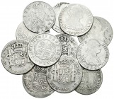 España. Lote de 12 monedas de 2 reales de Luis I Madrid 172(4), Fernando VI Madrid 1758 y Sevilla1758, Carlos IV Lima 1795 y 1796, Madrid 1803, 1807 y...