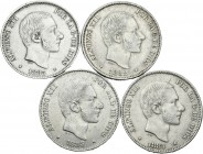 Centenario de la Peseta (1868-1931). Lote de 4 monedas 50 centavos de Alfonso XII, 1881, 1882, 1883, 1885. A EXAMINAR. BC+/MBC+. Est...60,00.