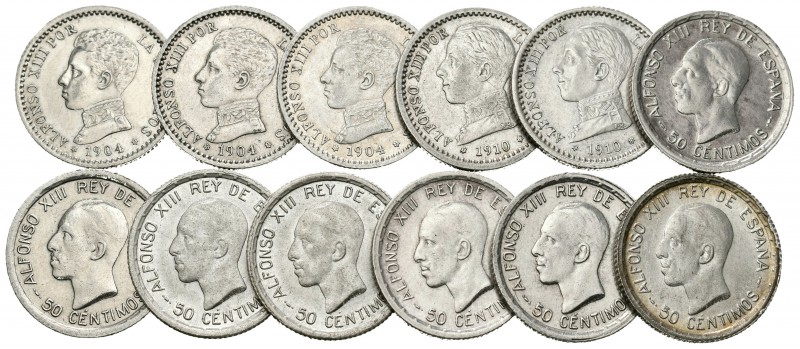 Centenario de la Peseta (1868-1931). Lote de 12 monedas de 50 céntimos de Alfons...