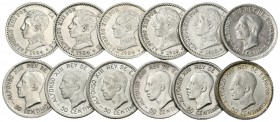 Centenario de la Peseta (1868-1931). Lote de 12 monedas de 50 céntimos de Alfonso XIII, 1904*0-4 (3), 1910*1-0 (2) y 1926 (7). A EXAMINAR. MBC+/SC-. E...