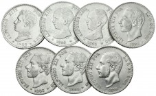 Centenario de la Peseta (1868-1931). Lote de 7 monedas de 2 pesetas del Centenario, Alfonso XII 1879*18-79, 1881*18-81, 1883*18-83, 1884*18-84, Alfons...