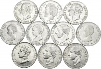 Centenario de la Peseta (1868-1931). Lote de 10 monedas de 2 pesetas, Alfonso XII, 1879*18-79, 1881*18-81, 1882*18-82, 1883*18-83, 1884*18-84, Alfonso...