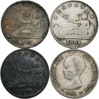 Centenario de la Peseta (1868-1931). Lote de 4 monedas de 50 céntimos, 1892, 1869 (3). A EXAMINAR. BC+/MBC-. Est...35,00.