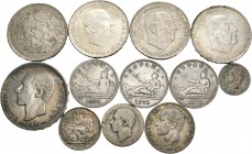 España. Lote de 12 monedas de plata, Centenario de la Peseta (7), II República (1) y del Estado Español (4). A EXAMINAR. BC/MBC+. Est...70,00.