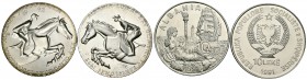 Albania. Set de 2 monedas de 10 Leke 1991 de Albania conmemorando las Olimpiadas de Barcelona 1992. Acuñación en relieve e incusa. En su estuche origi...