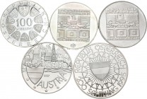 Austria. Lote de 5 monedas austriacas modernas de plata. A EXAMINAR. PROOF. Est...60,00.
