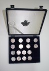 Canadá. Estuche con 26 monedas de 1 dollar, conmemorativas de plata de Canadá, 1939, 1949, 1950, 1951, 1952, 1953, 1954, 1955, 1956, 1957, 1958, 1959,...