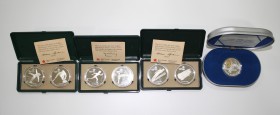 Canadá. Lote de 4 estuches conmemorativos de Canadá con 7 monedas de plata, Juegos Olimpicos de Invierno Calgary 1988 y 20 dollars 1998 de Canada Air....