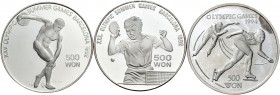 Corea del Norte. Lote de 3 monedas de Corea del Norte de 500 won con motivos olímpicos. A EXAMINAR. PROOF. Est...60,00.