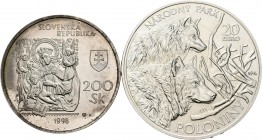 Eslovaquia. Lote de 2 monedas de plata diferentes de Eslovaquia de 1998 y 2010. A EXAMINAR. PROOF. Est...50,00.