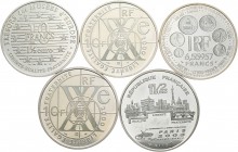 Francia. Lote de 5 monedas francesas modernas de plata. A EXAMINAR. PROOF. Est...120,00.