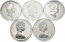 Islas Vírgenes Británicas. Lote de 5 monedas de las Islas Vírgenes Británicas de plata con el anverso de Elisabeth II. A EXAMINAR. PROOF. Est...100,00...