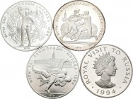Rusia. Lote de 4 de plata modernas de Rusia, 10 rublos (3) y medalla de la visita de Elizabeth II en 1994. A EXAMINAR. PROOF. Est...80,00.
