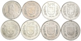 Suiza. Lote de 34 monedas de Suiza, 5 francos (8) y 1/2 franco (26). A EXAMINAR. MBC-/EBC-. Est...150,00.