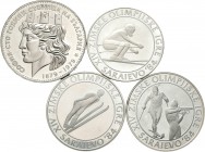 Yugoslavia. Lote de 4 monedas de plata de Yugoslavia, 20 leba (1) y 500 dinara (3), estas últimas con motivo de las olimpiadas de Sarajevo '84. A EXAM...