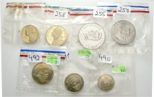 Extranjero. Lote de 7 monedas modernas diferentes, Francia (4) y Líbano (3). A EXAMINAR. PROOF. Est...150,00.