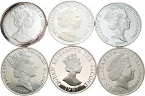 Extranjero. Lote de 6 monedas modernas de plata, Isla Man (2), Isla Salomón (2) y Jersey (2). A EXAMINAR. PROOF. Est...130,00.