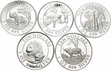 Extranjero. Lote de 9 monedas modernas de plata de distintos países africanos, Zambia (2), Zaire (2) y Zimbabue (5). A EXAMINAR. PROOF. Est...200,00.
