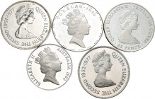 Extranjero. Lote de 9 monedas de plata de miembros de la Commonwealth: Australia, Guernesey, Islas Caimán, Mauritius (2), Santa Helena, Tokelau (2), T...