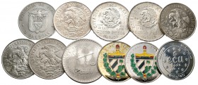 Extranjero. Lote de 11 monedas mundiales de plata, México (7), Cuba (2), Panamá (1) y Bélgica (1). A EXAMINAR. MBC+/SC. Est...70,00.