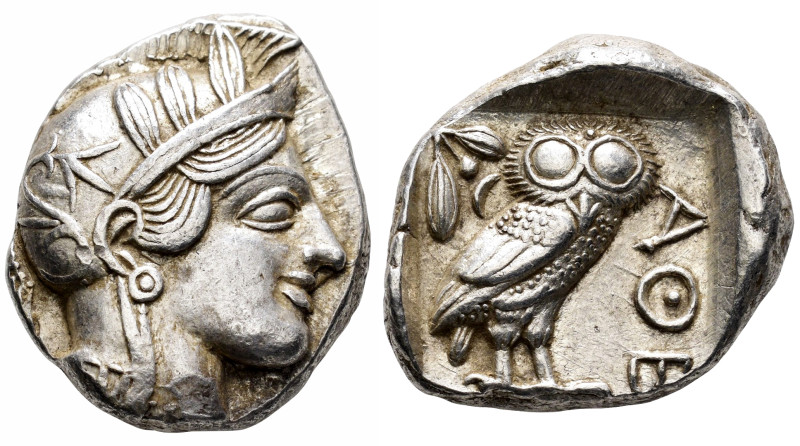 Attica. Tetradracma. 449-413 a.C. Atenas. (Gc-2526). Anv.: Cabeza de Atenea con ...