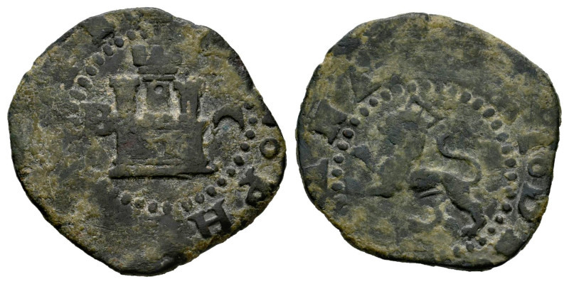 Felipe II (1556-1598). 2 maravedís. Burgos. (Cal-51). (Jarabo-Sanahuja-A20). Ae....