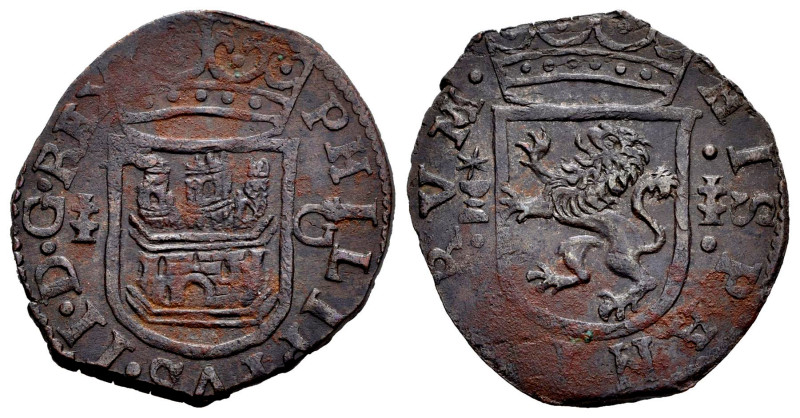 Felipe II (1556-1598). Cuartillo. Cuenca. (Jarabo-Sanahuja-Pag. 71). Anv.: Casti...