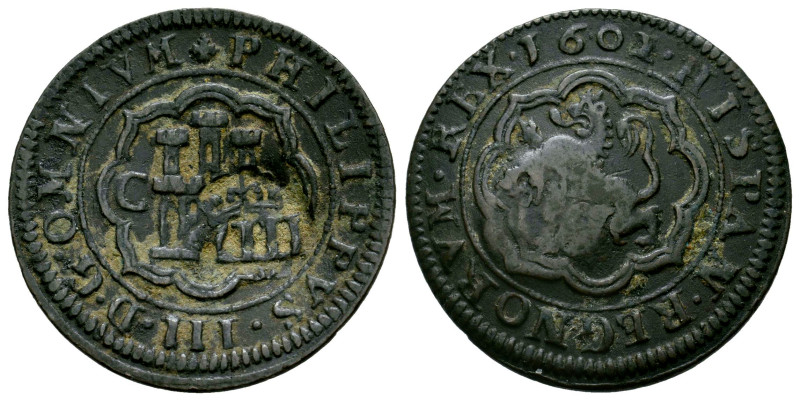 Felipe III (1598-1621). 4 maravedís. 1602. Segovia. C. (Cal-255). Ae. 5,81 g. Re...