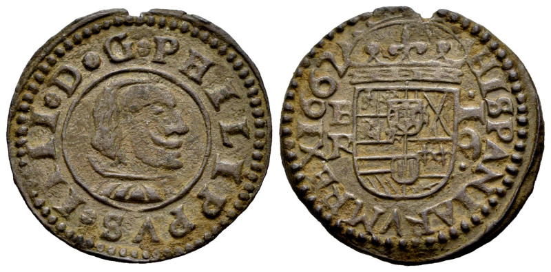 Felipe IV (1621-1665). 16 maravedís. 1662. Burgos. R. (Cal-439). Ae. 4,05 g. MBC...