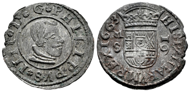 Felipe IV (1621-1665). 16 maravedís. 1663. Madrid. S. (Cal-475). (Jarabo-Sanahuj...