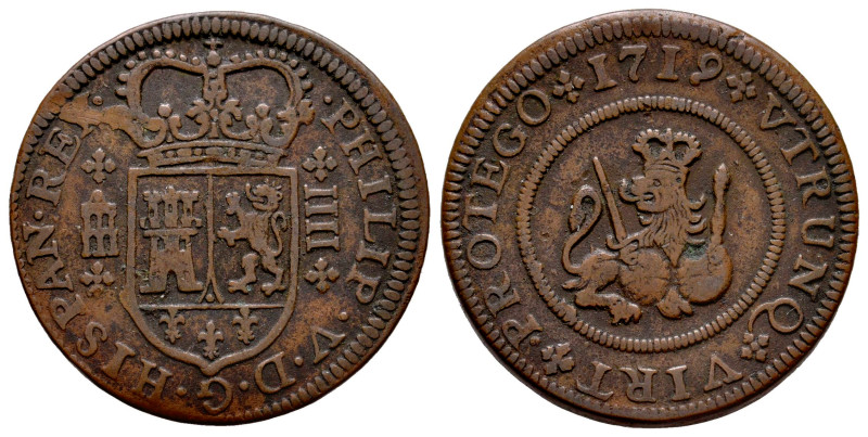 Felipe V (1700-1746). 4 maravedís. 1719. Segovia. (Cal-92). Ae. 8,18 g. MBC. Est...