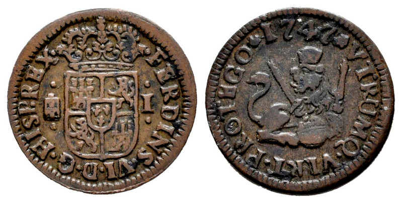 Fernando VI (1746-1759). 1 maravedí. 1747. Segovia. (Cal-19). Ae. 1,15 g. MBC. E...