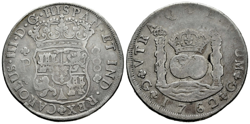 Carlos III (1759-1788). 8 reales. 1762. Guatemala. P. (Cal-994). Ag. 26,02 g. Mu...