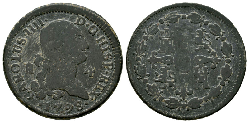 Carlos IV (1788-1808). 4 maravedís. 1798. Segovia. (Cal-52). Ae. 5,41 g. MBC-. E...