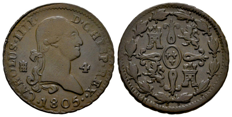 Carlos IV (1788-1808). 4 maravedís. 1805. Segovia. (Cal-59). Ae. 5,28 g. MBC. Es...