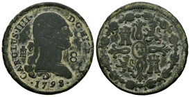 Carlos IV (1788-1808). 8 maravedís. 1798. Segovia. (Cal-73). Ae. 11,57 g. MBC-. Est...25,00.