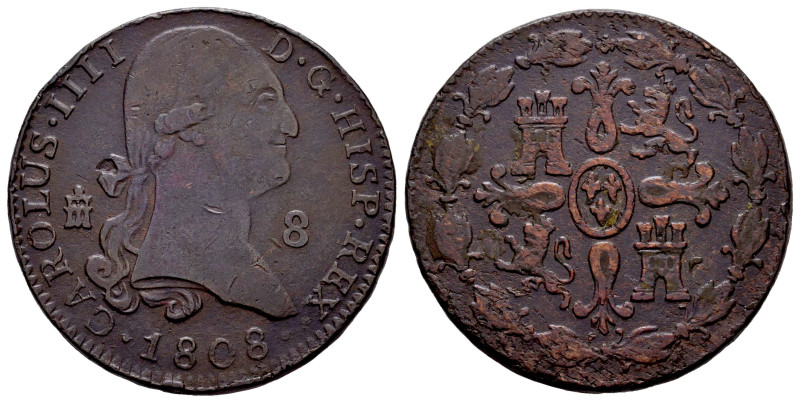 Carlos IV (1788-1808). 8 maravedís. 1808. Segovia. (Cal-86). Ae. 10,52 g.  Marqu...