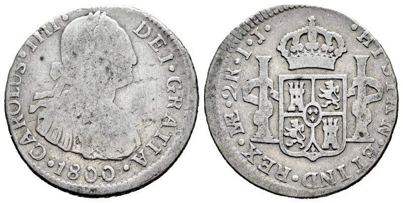 Carlos IV (1788-1808). 2 reales. 1800. Lima. IJ. (Cal-583). Ag. 6,16 g. BC/BC+. ...