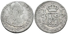 Carlos IV (1788-1808). 2 reales. 1800. Lima. IJ. (Cal-583). Ag. 6,16 g. BC/BC+. Est...30,00.