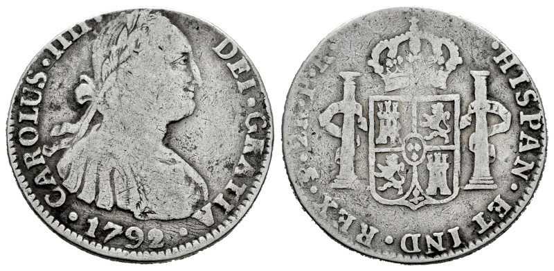 Carlos IV (1788-1808). 2 reales. 1792. Potosí. PR. (Cal-658). Ag. 6,48 g. Estuvo...