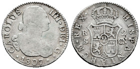 Carlos IV (1788-1808). 2 reales. 1807. Sevilla. CN. (Cal-727). Ag. 5,68 g. BC/BC+. Est...15,00.