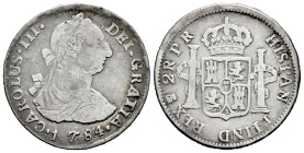 Carlos IV (1788-1808). 2 reales. 1784. Potosí. PR. (Cal-732). Ag. 6,55 g. BC+/MBC-. Est...25,00.