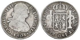 Carlos IV (1788-1808). 4 reales. 1801. Potosí. PP. (Cal-836). Ag. 12,80 g. BC/BC+. Est...60,00.