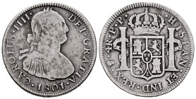 Carlos IV (1788-1808). 4 reales. 1801. Potosí. PP. (Cal-836). Ag. 13,16 g. BC+. Est...75,00.