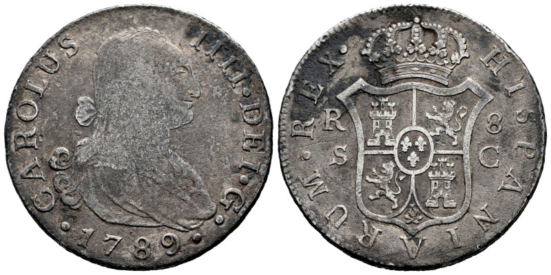 Carlos IV (1788-1808). 8 reales. 1789. Sevilla. C. (Cal-1051). Ag. 25,95 g. Oxid...